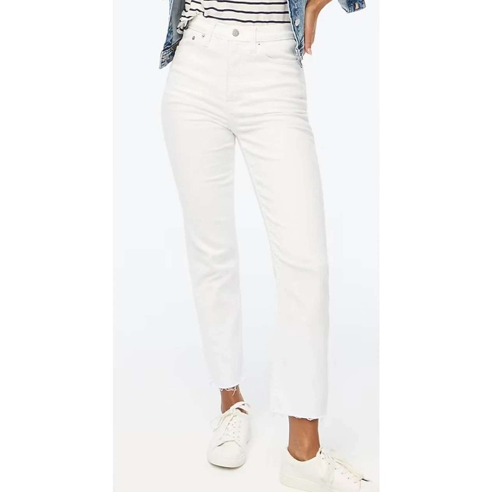 NWT J.Crew Stovepipe Jeans White Signature Stretch+ High Rise Raw Hem Womens 30‎